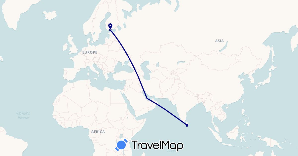 TravelMap itinerary: driving in Finland, Sri Lanka, Qatar (Asia, Europe)