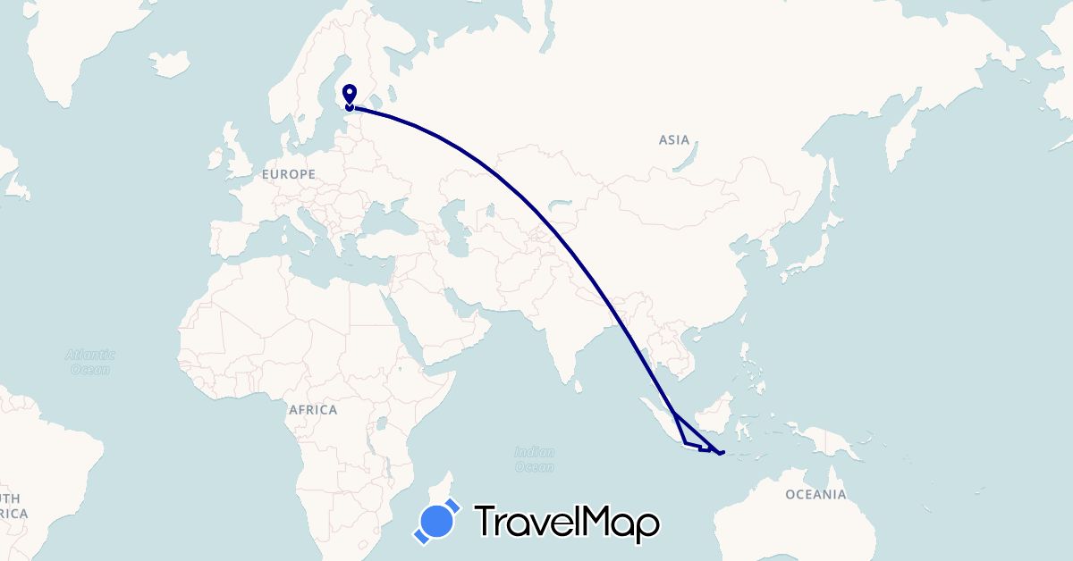TravelMap itinerary: driving in Finland, Indonesia, Singapore (Asia, Europe)